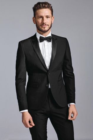 Black Wool Blend Tuxedo Suit: Jacket